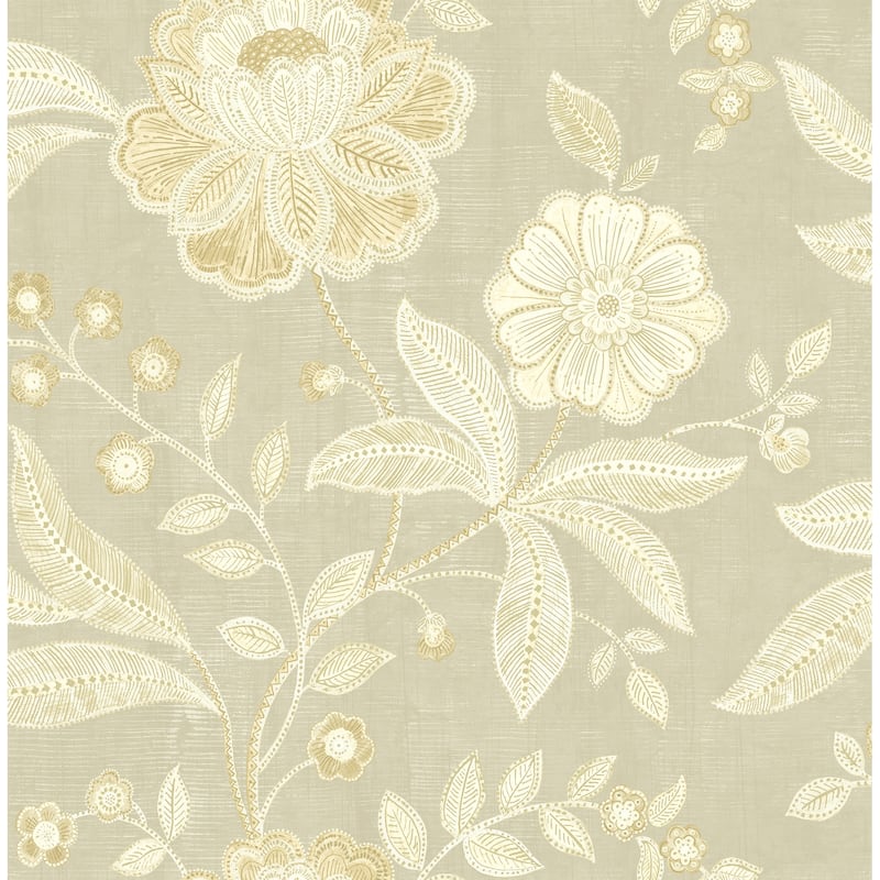 Seabrook Designs Shimmer Floral Unpasted Wallpaper - 20.5 in. W x 33 ft. L - Grey and Metallic Gold