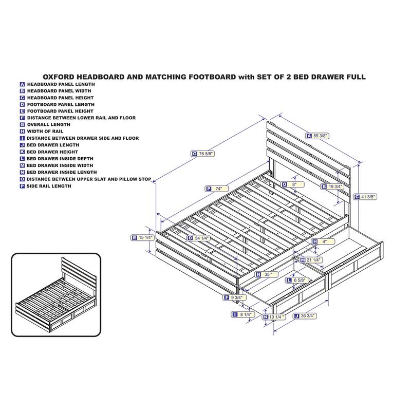 Oxford Full Platform Bed with Matching Footboard & 2 Storage Drawers in Espresso