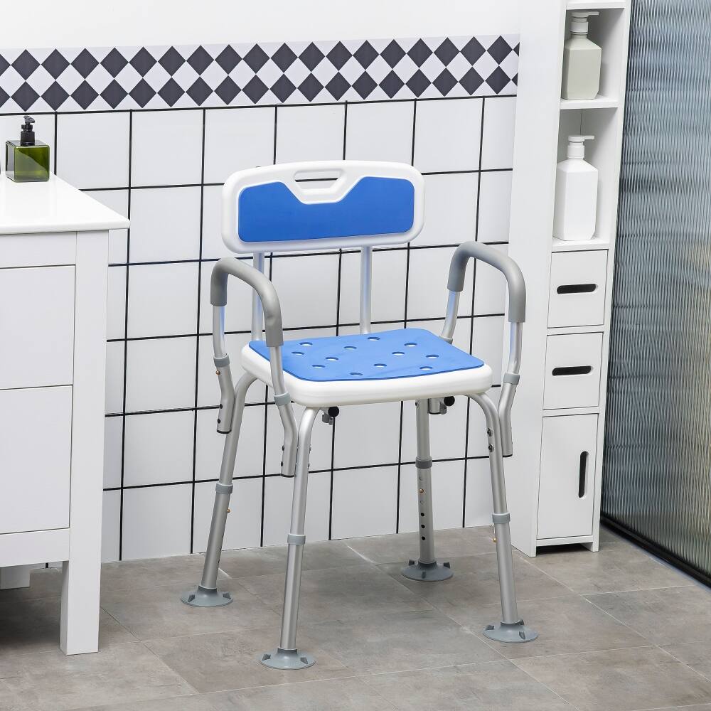 Adjustable Height Anti-slip Shower Chair with Arms and Back Tool-Free Assembly