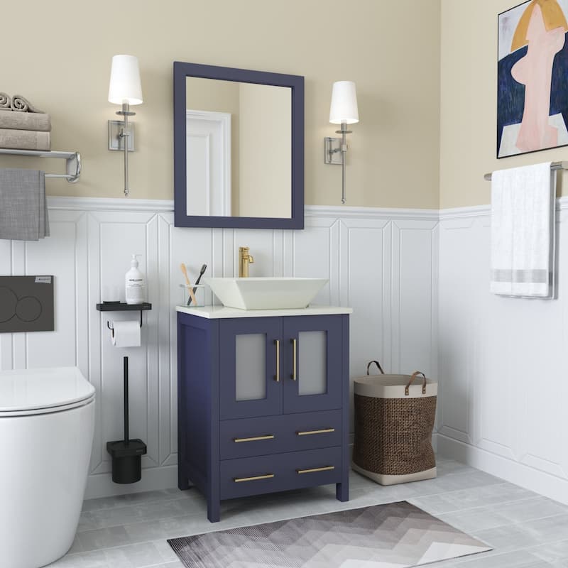 Vanity Art 24-inch Single Sink Bathroom Vanity Set With Engineered Marble Top and Free Mirror