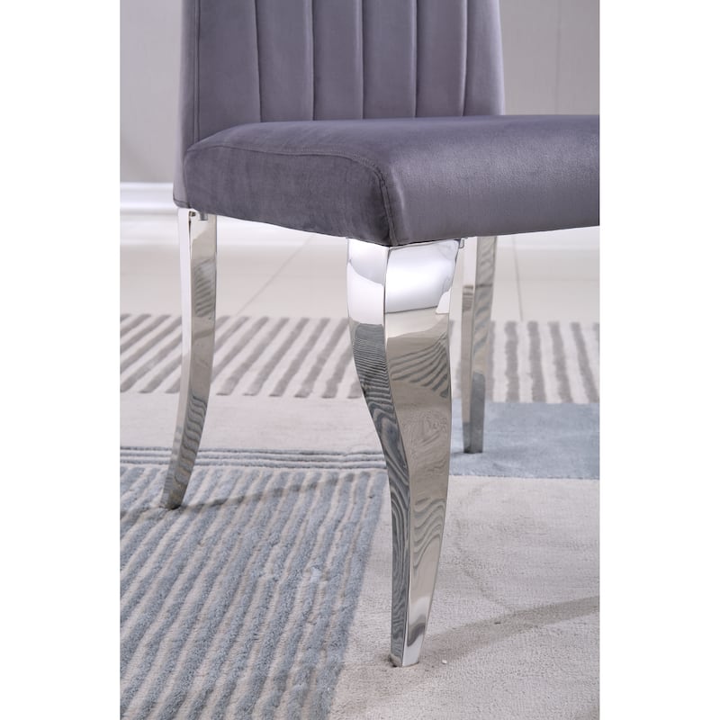 Modern Velvet Dining Chairs Set of 2, Upholstered Accent Armless Chairs with Stripe Backrest