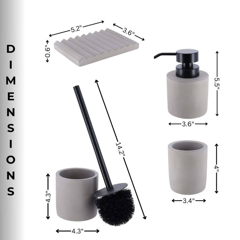 Concrete Cement Bathroom Accessories, 4-Piece Set - N/A