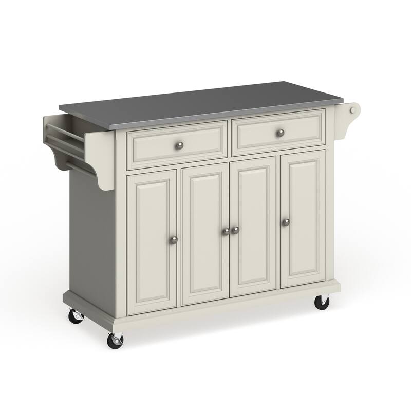 Crosley White Finish Stainless Steel Top Kitchen Cart and Island - 18"d x 51.5"w x 36"h - Kitchen Cart - Wood - White