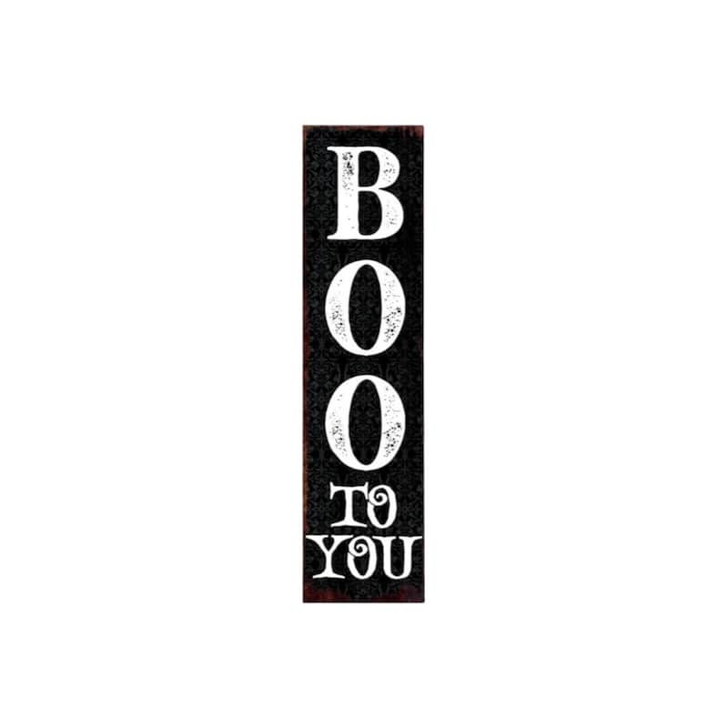 HomeRoots 36" Black And White Solid Wood Boo Halloween Porch Sign