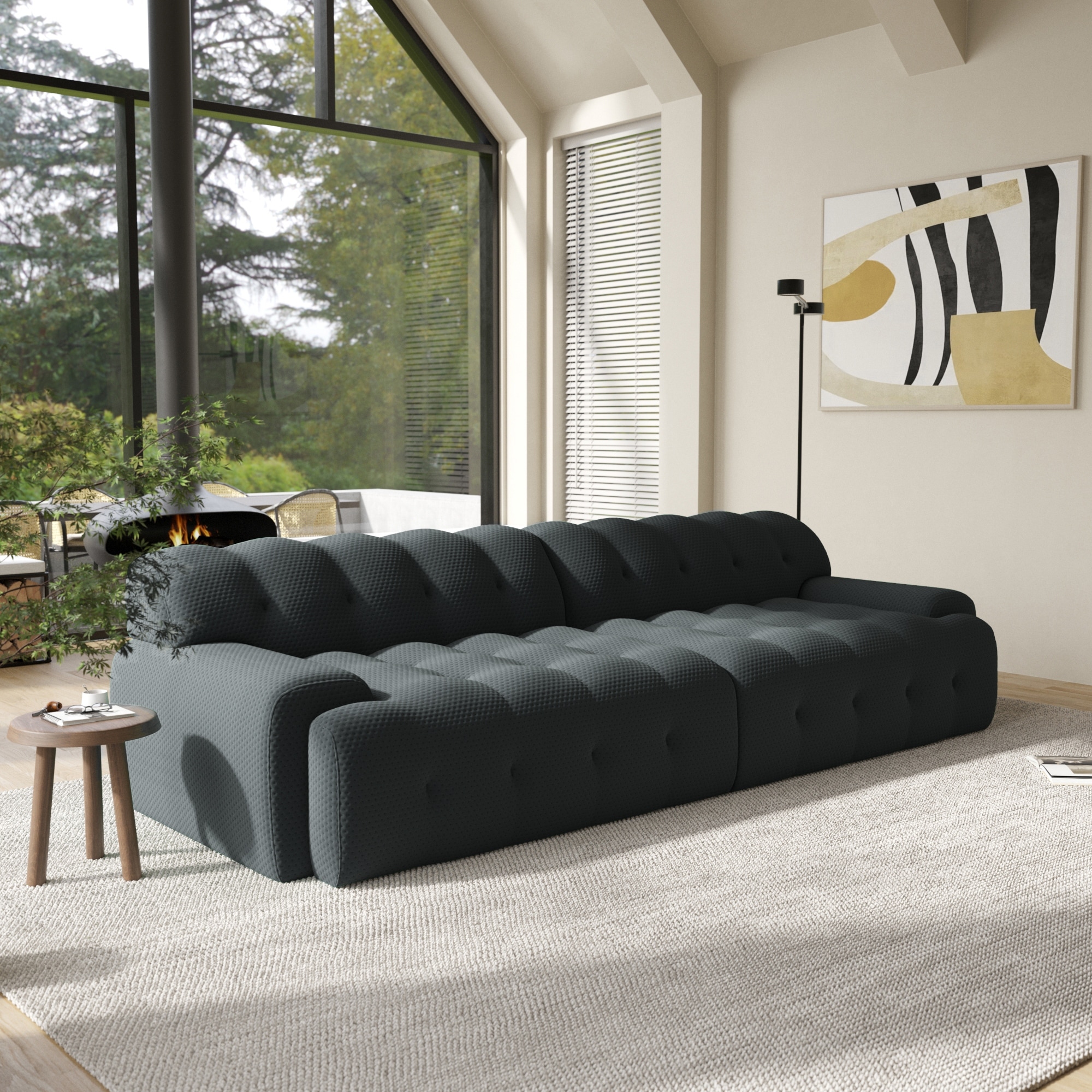 102.4" Cloud Sofa Couch,3-seater Upholstered 3D Textile Material Sectional Sofa For Living Room, Apartment
