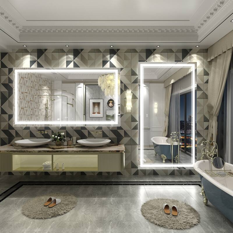 KIOTEE Frameless Front lit LED Lighted Anti-Fog Tempered Glass Bathroom Vanity Mirror with ETL and 3-Year Warranty