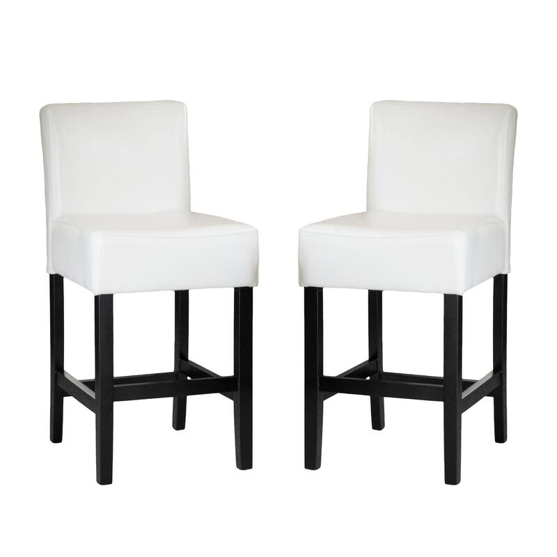 Leather Counter Stools Set of 2 Rubber Wood Legs Modern Kitchen Island