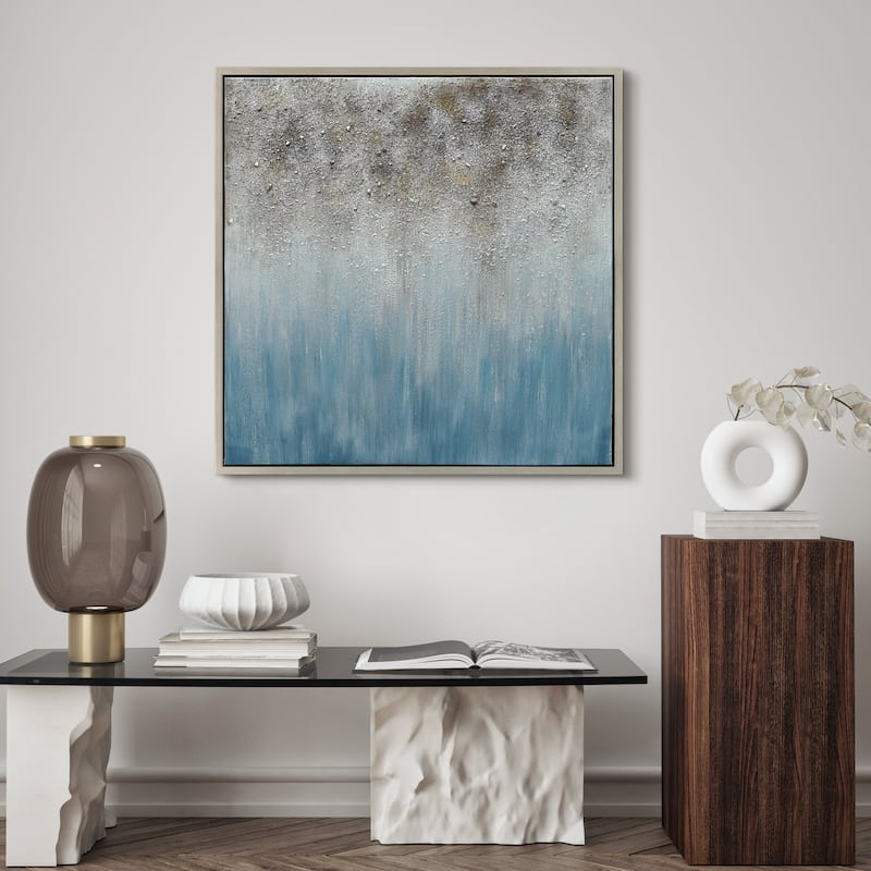 Blue Shadow Textured Glitter Hand Painted Canvas Wall Art