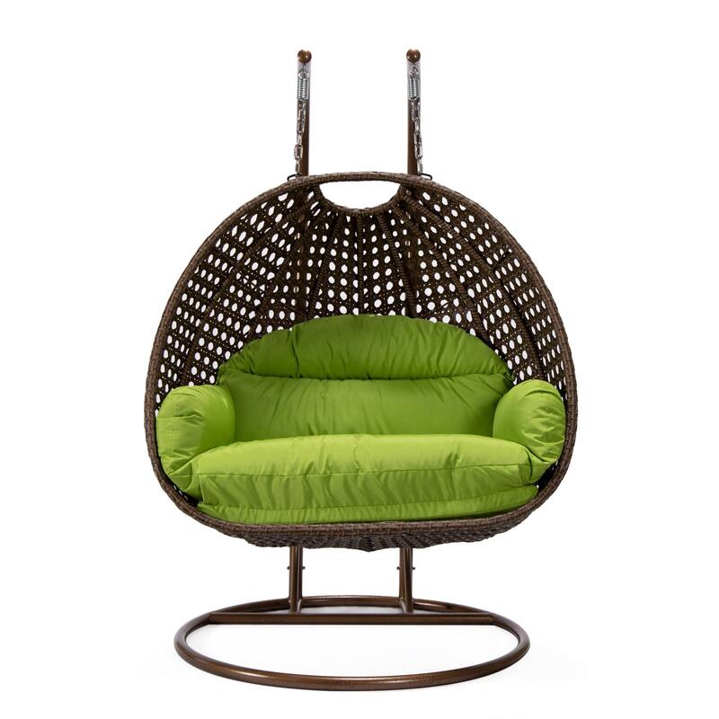 LeisureMod Mendoza Dark Brown 2 Seater Wicker Patio Hanging Double Swing Chair for Patio Porch Backyard Garden - 53"