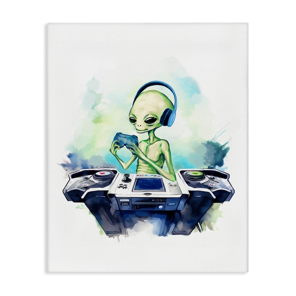 Stupell Tech Alien Playing Video Games Canvas Wall Art Design By Lil' Rue
