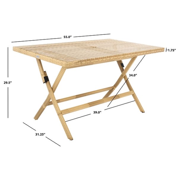 dimension image slide 3 of 4, SAFAVIEH Outdoor Akita Folding Table with Umbrella Hole - 54.6" x 31.2" x 28.08"