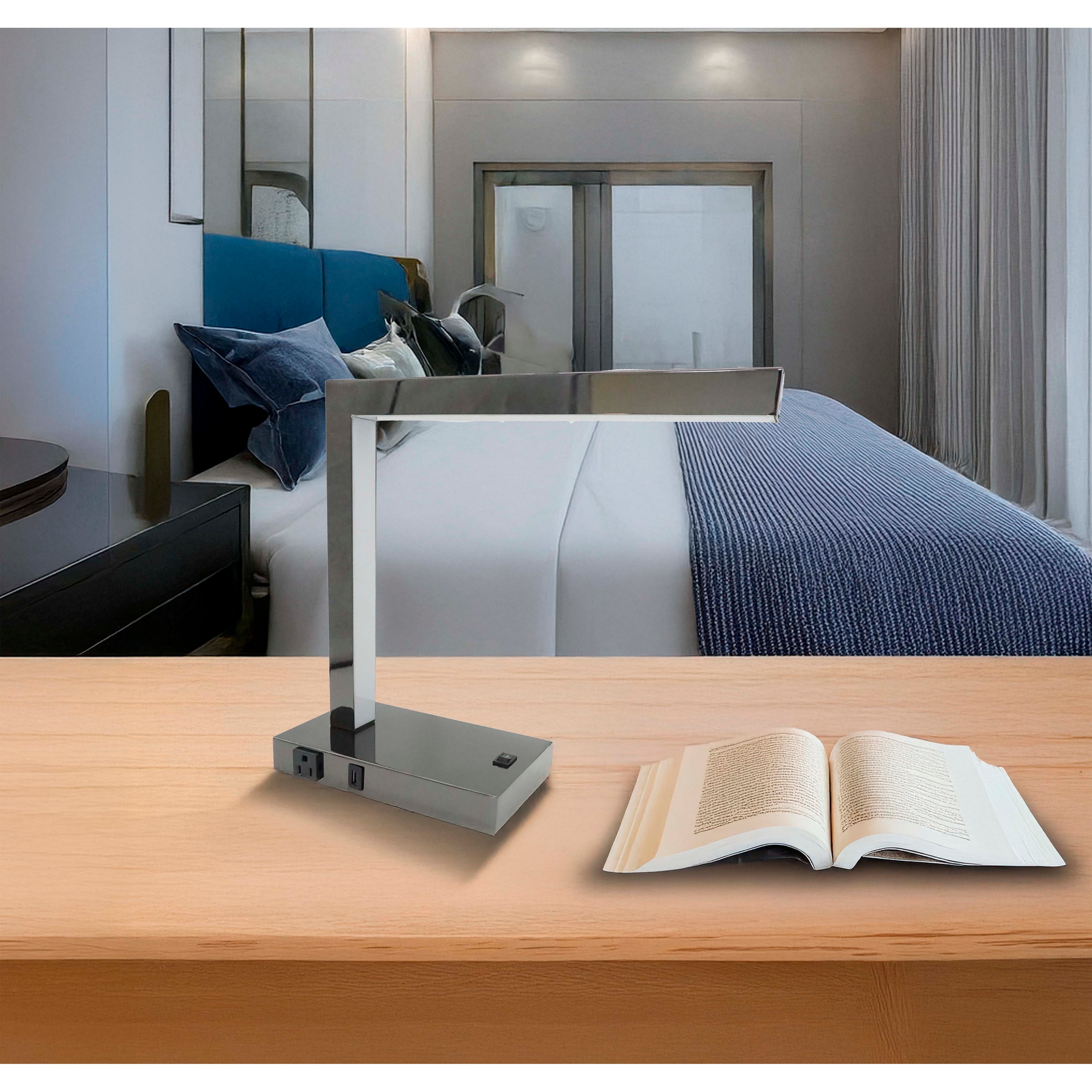 Modern LED Desk Lamp with USB & Power Outlet