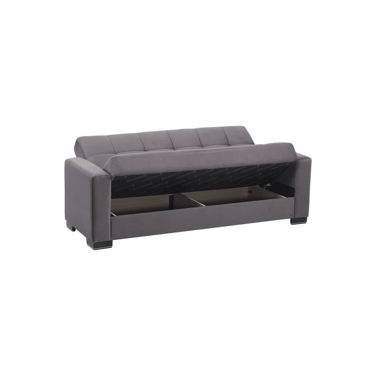 HomeRoots 87" Gray Microfiber Convertible Futon Sleeper Sofa And Toss Pillows With Storage