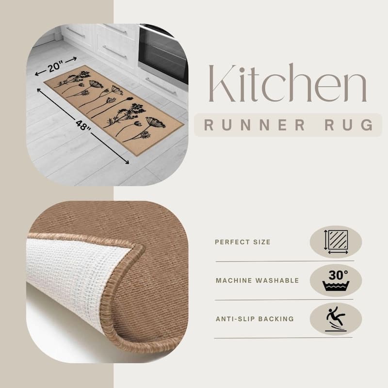 Wool Effect Wildflowers Kitchen Mat or Runner Rug