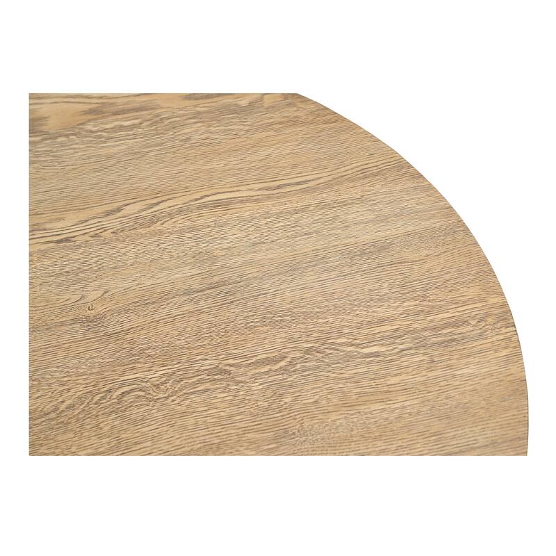 NADAAL STUDIOS Arlisse Coffee Table, Round Top, Solid Oak, Dual‑Layer Top with V‑Groove Iron Crisscross Base, Dark Brown