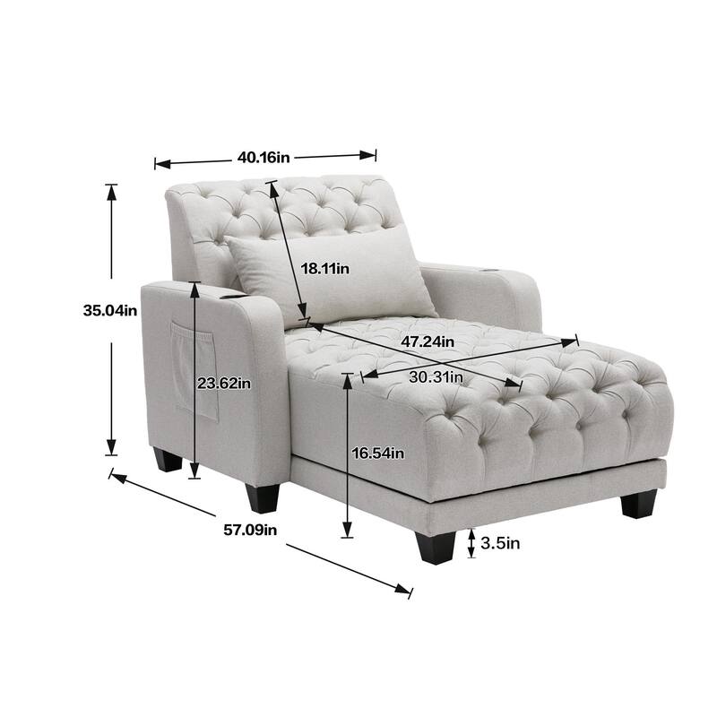 Functional Living Room Leisure Sofa Chair Bedroom Lounger with Buttons to Adjust Backrest
