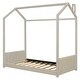 preview thumbnail 13 of 12, Twin Size Velvet House Bed Wood Bed, Playhouse Design with Strips on Headboard, Beige
