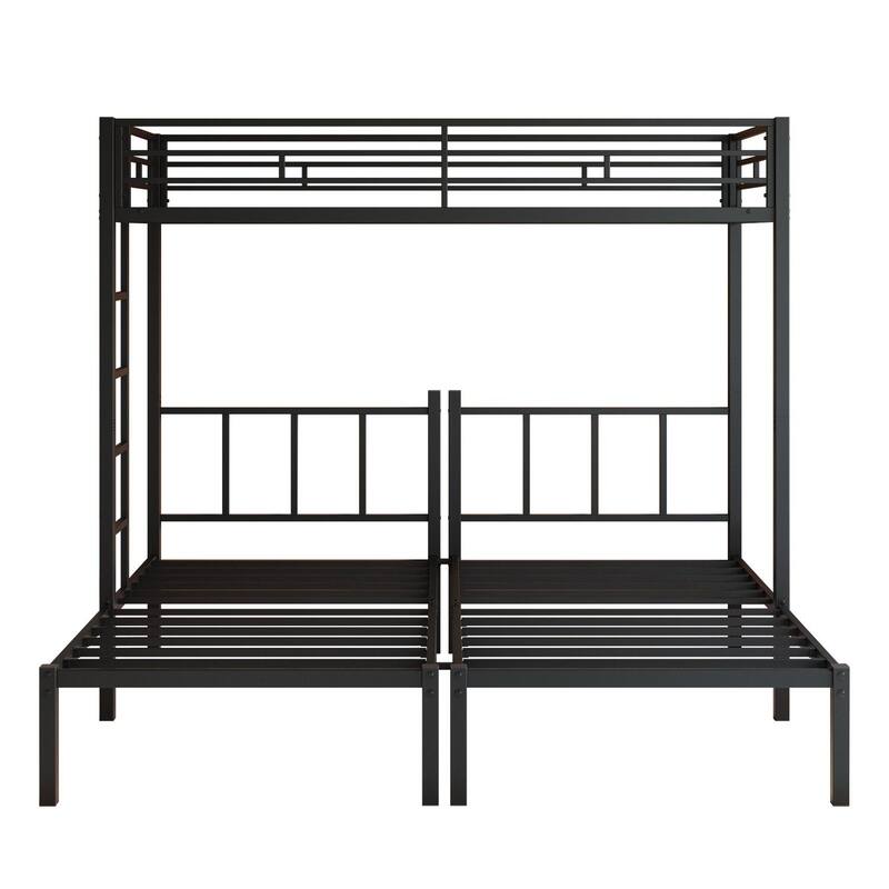 Convertible Triple Twin Bunk Bed with Safety Guardrails, Ladder, and Durable Metal Frame
