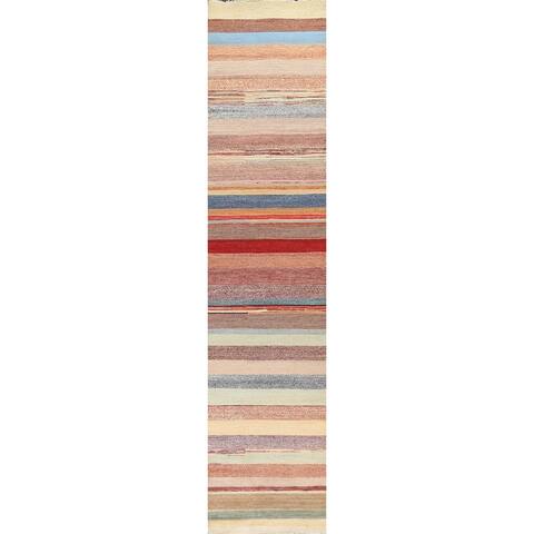 Oriental Striped Gabbeh Kashkoli Runner Rug Hand-knotted Wool Carpet - 2'6" x 15'10"