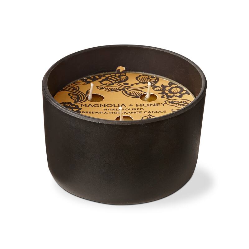 Magnolia Honey Beeswax Scented Candle in Black Glass Container, 5.0L x 5.0W x 3.0H, Burn Time 20 Hours