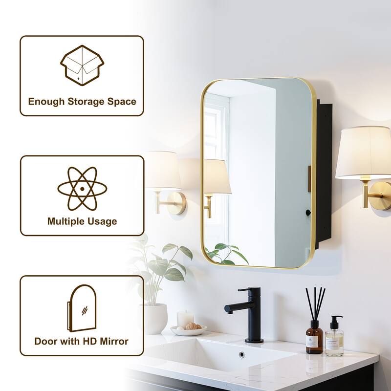 Dovelina Wall Medicine Cabinet Multifunctional Wall-Mounted Mirrored Cabinet with Magnetic Doors - 24*16