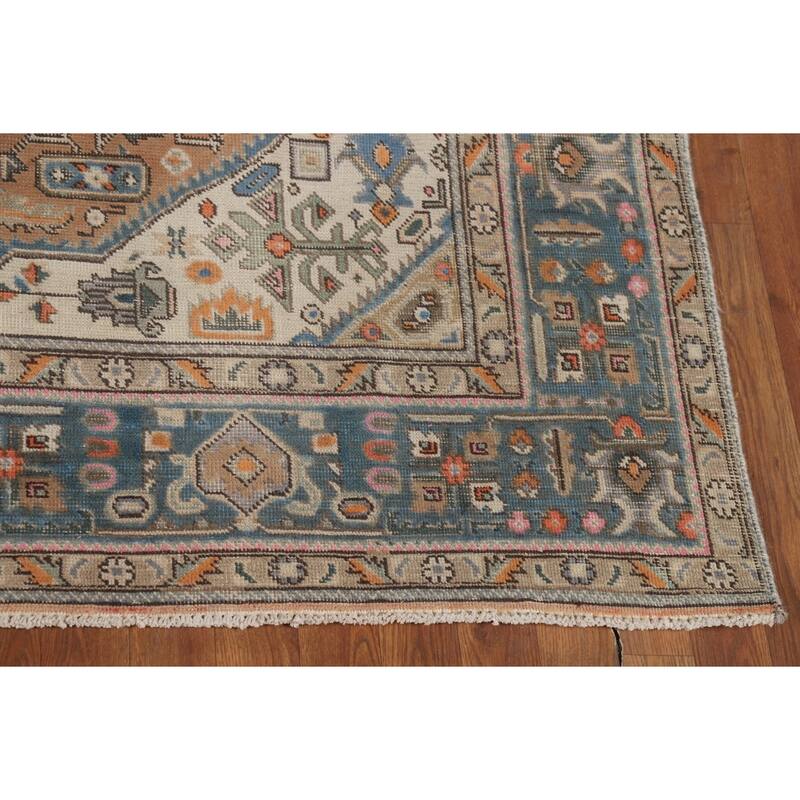 Brown Tabriz Persian Area Rug Hand-Knotted Geometric Wool Carpet - 6'5"x 9'8"