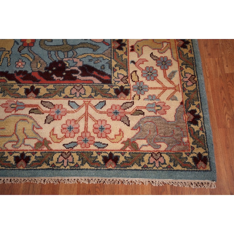 Hunting Animals Blue Ziegler Oriental Area Rug Handmade Wool Carpet - 9'0"x 11'11"
