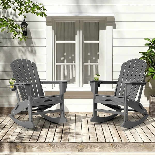 Vrakae 2 PCS PE Folding and Rocking Adirondack Chair with Ottoman