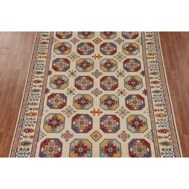 Geometric Kazak Oriental Area Rug Handmade Wool Carpet - 6'5" x 9'8"