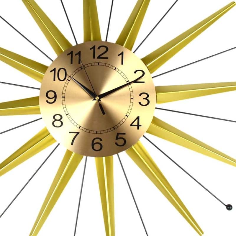 HomeRoots 28" Gold And Black Metal Silent Analog Starburst Wall Clock - 28.00 in. x 28.00 in. x 2.00 in.