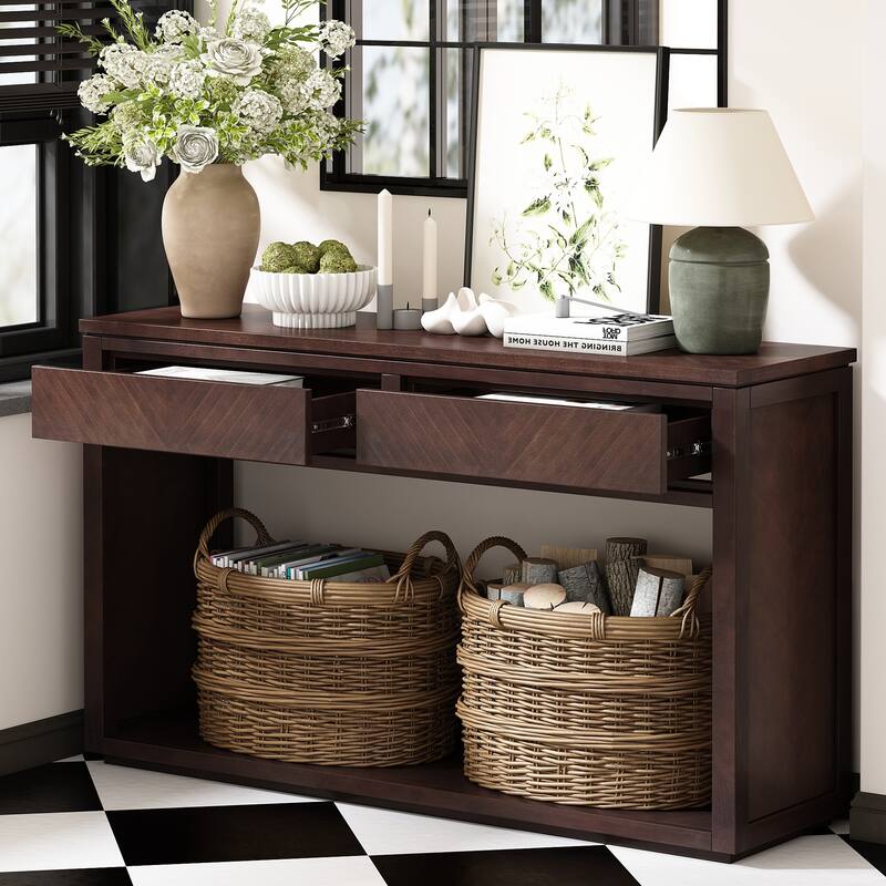 55" Chevron Console Table with 2 Drawers & Shelf