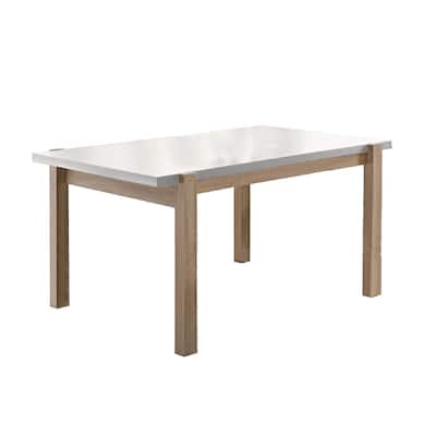 Rectangular Dining Table for 4 - White and Brown Finish, 31.5 x 47.25 Inch Compact Kitchen Table