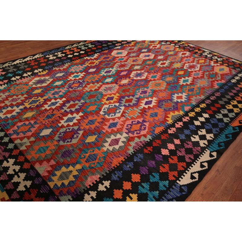 Reversible Kilim Oriental Area Rug Flatweave Home Decor Wool Carpet - 8'9" x 11'4"