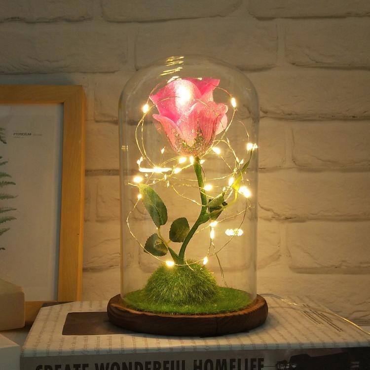 Romantic Immortal Flower Micro Landscape Rose Simulation Glass Shade Led Llight