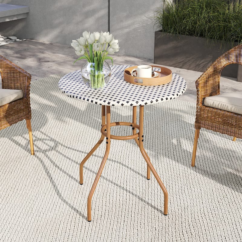 Gymax 27.5'' Outdoor Bistro Table PE Rattan Round Patio Side Table w/