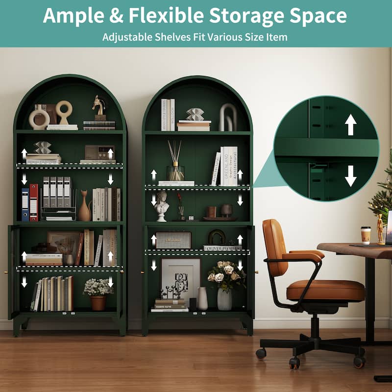 73.6-Inch Arched Metal Storage Display Cabinet with Adjustable Shelves