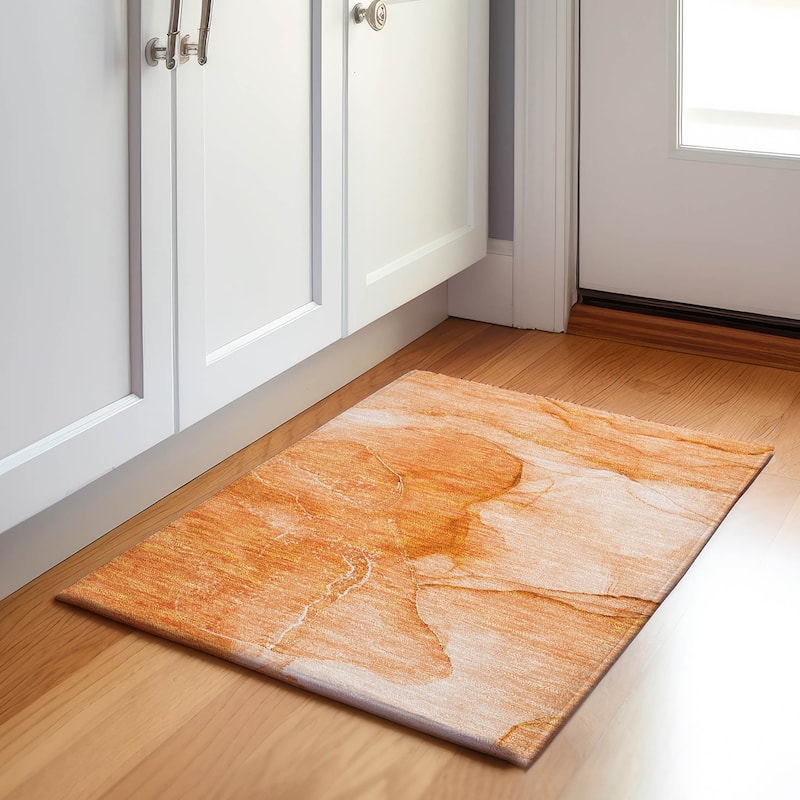 Premium Washable Super Soft Modern Glam Mayfield Rug - Orange - 1' 8" x 2' 6" - Rectangle