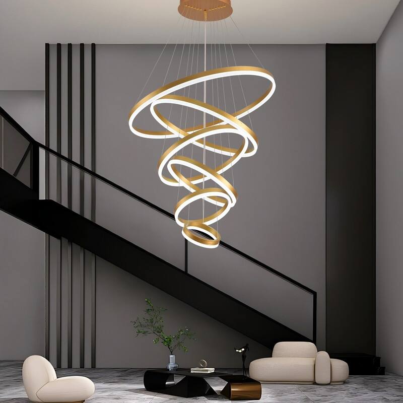 Modern Ring LED Chandelier Ring Adjustable Ceiling Light with Remote Control for High Ceilings