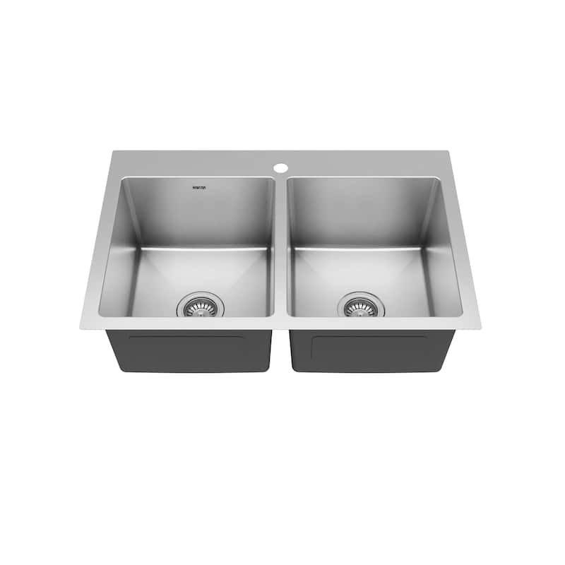 Karran 33" Top Mount Double Equal Bowl Stainless Steel Sink Kit