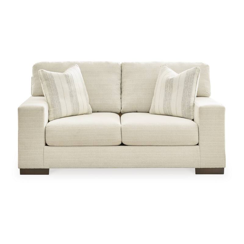 Magg 70 Inch Loveseat, 2 Accent Pillows, Oversized, Beige Polyester