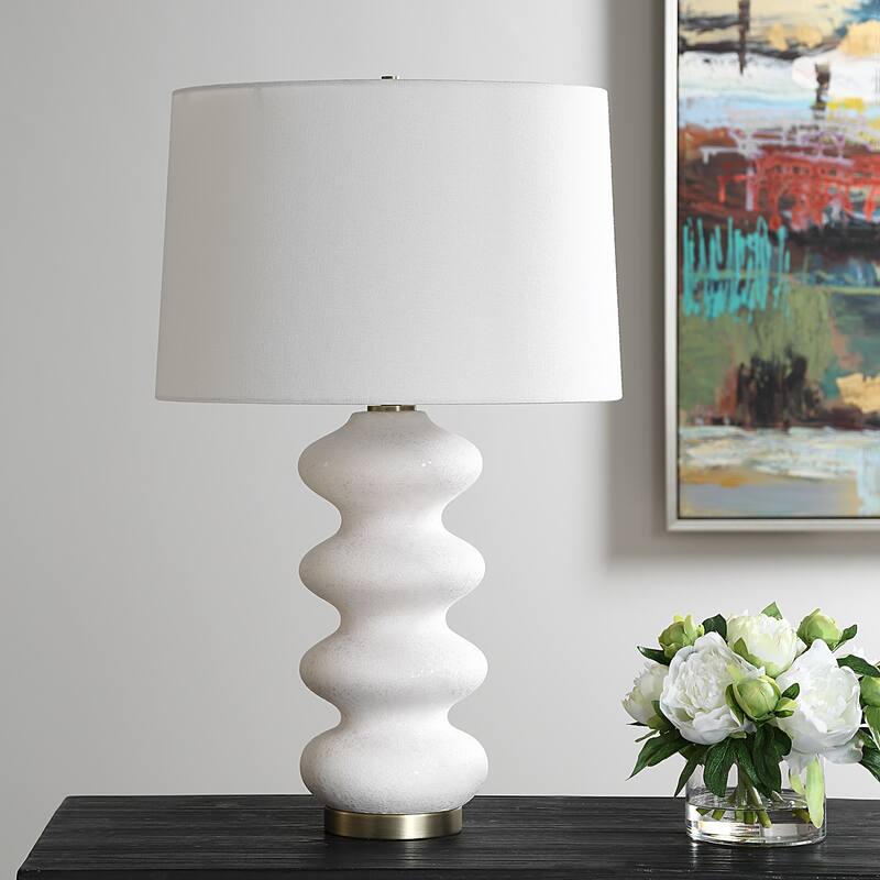 Porcelain Table Lamp with Round Shade - 26.25" - White and Brass