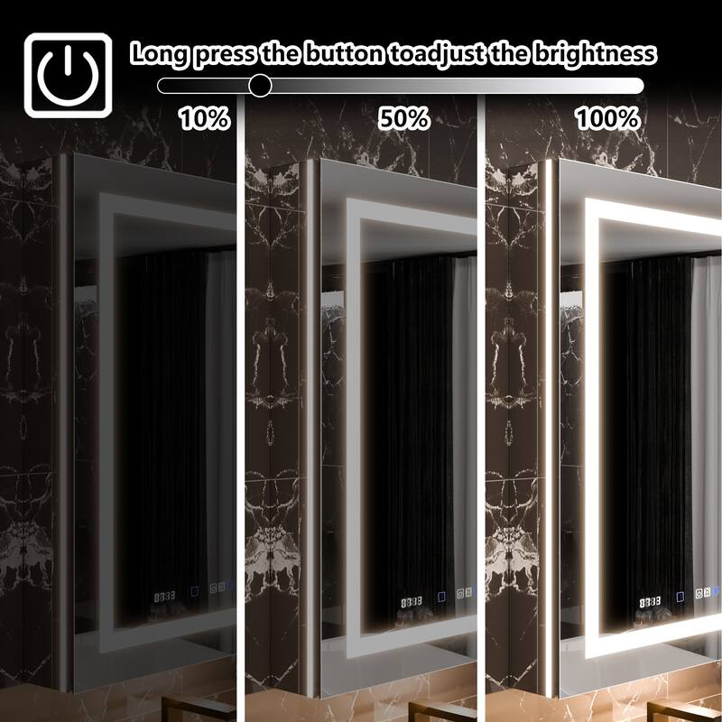 36'' H Recessed or Surface Mounted Bathroom LED Mirror Cabinet With Defogger, Dimmer, 10x magnifying