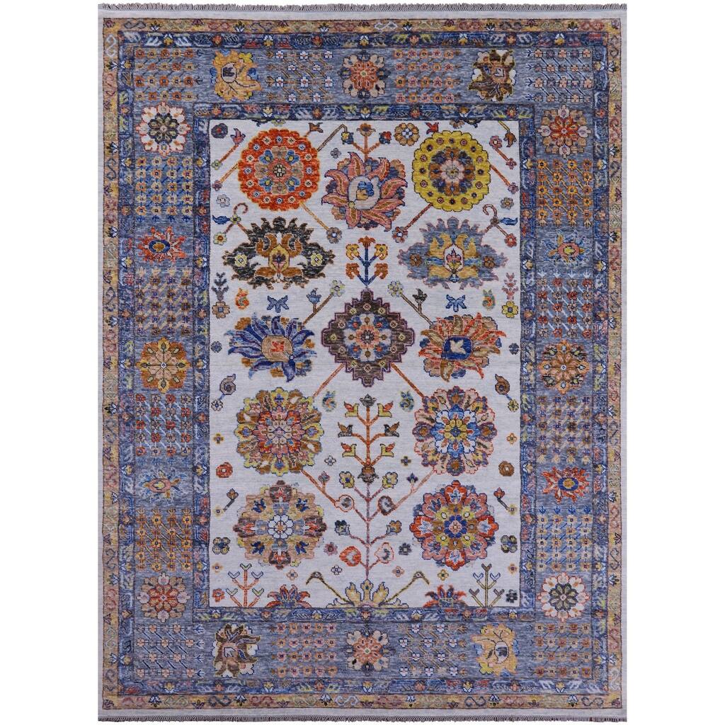 Golden Nile Blue Turkish Oushak Hand Knotted Wool Rug - 9' 1" X 12' 4"
