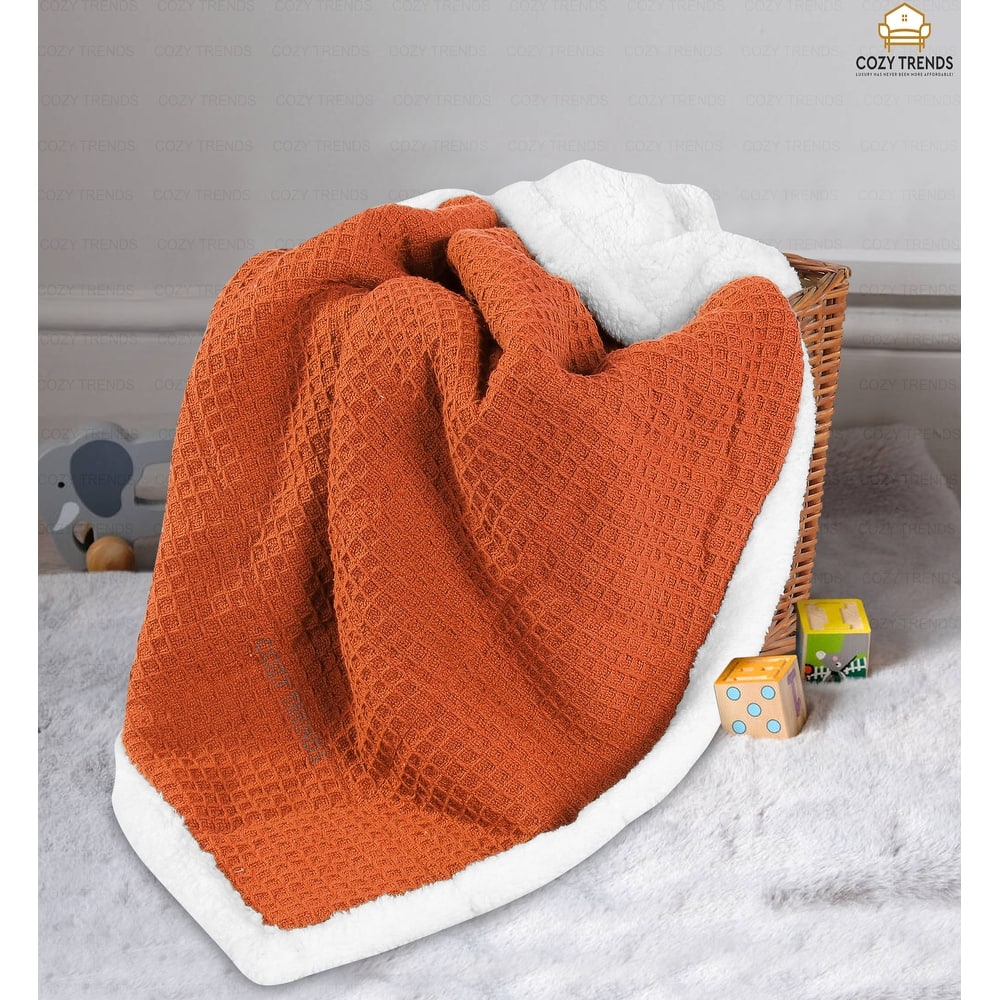 Luxurious Cotton Unisex Baby Blanket Waffle Weave with Sherpa Backing Soft Cozy 30''x40'' Receiving Crib Stroller Nap Blanket