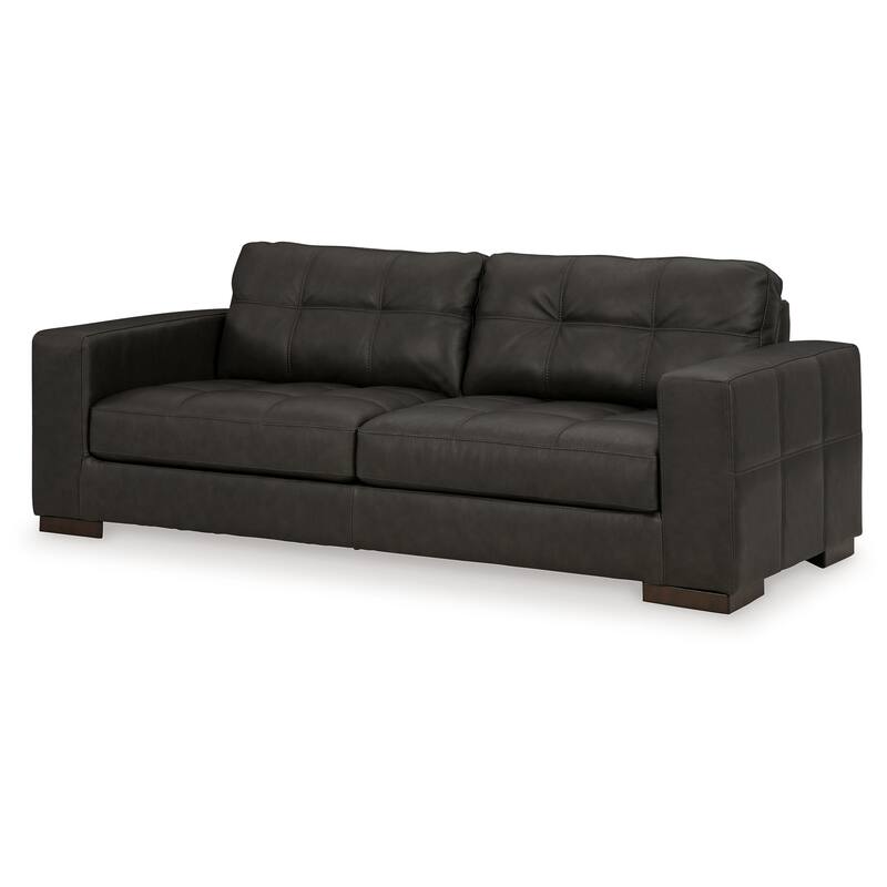 Lenie Sofa, Block Stitched Dark Gray Real and Faux Leather 96 Inch