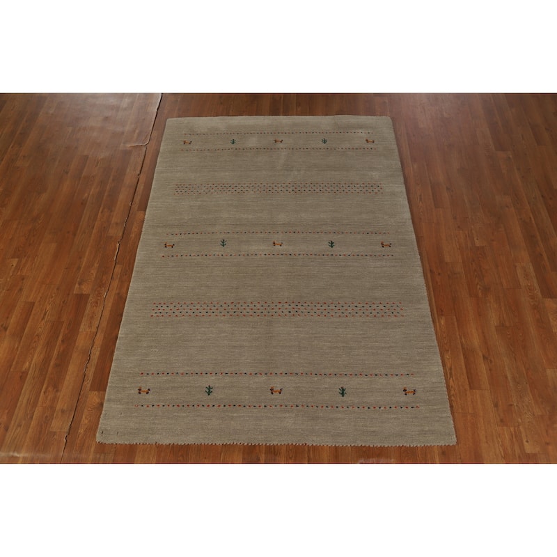 Hand Knotted Oriental 100% Wool Carpet Tribal Tribal Green Gabbeh Area Rug - 6' 6'' X 4' 7''