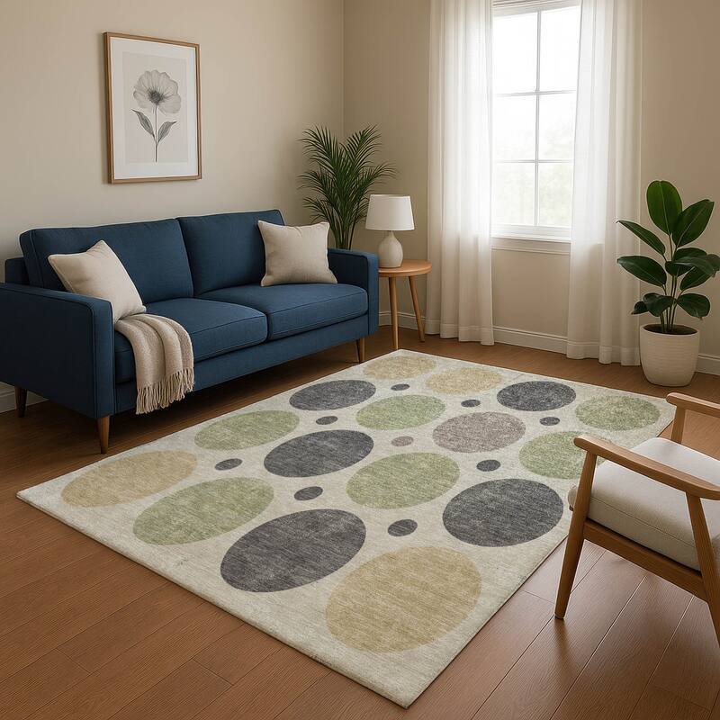 Premium Washable Super Soft Casual Circles Mayfield Rug - Beige - 2'6" x 3'10"