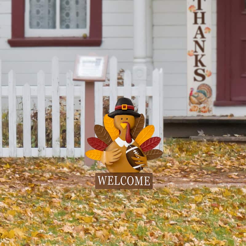 Glitzhome Fall Harvest Metal Yard Stake Hanging Decor for Thanksgiving (2-3 Functions)