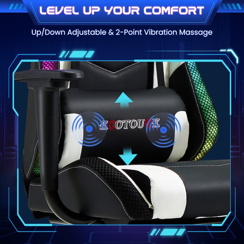 EROMMY RGB LED Gaming Chair with Massage Lumbar Support & Footrest, Ergonomic Reclining Computer Chair for Adults