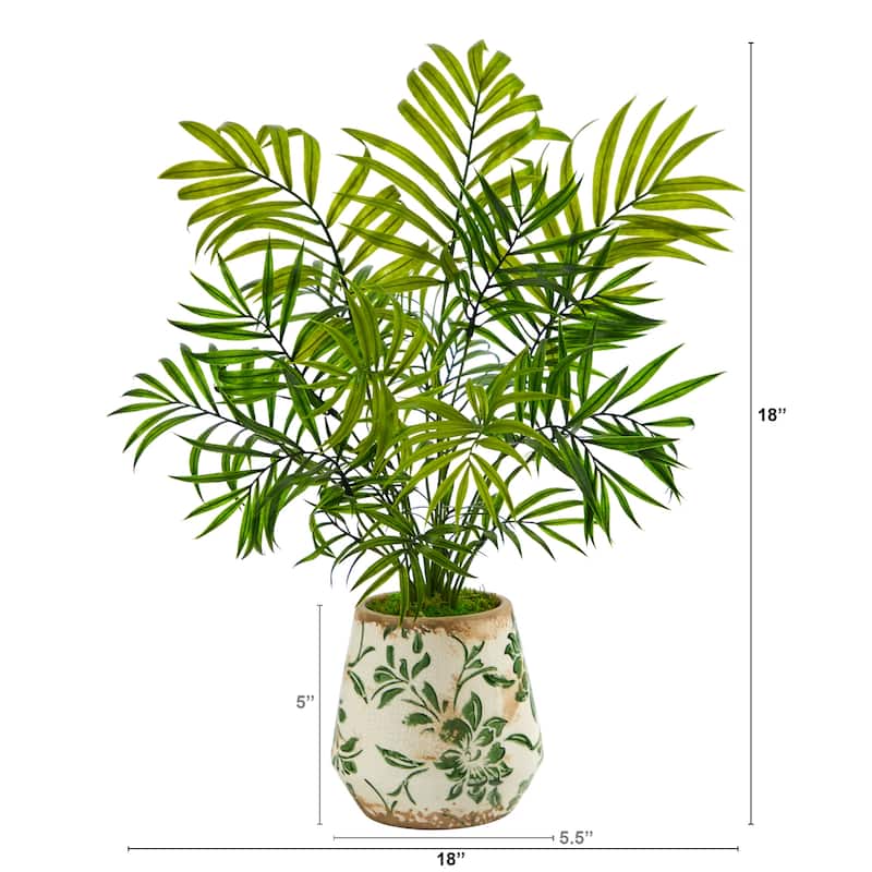 18" Mini Areca Palm Artificial Plant in Floral Vase